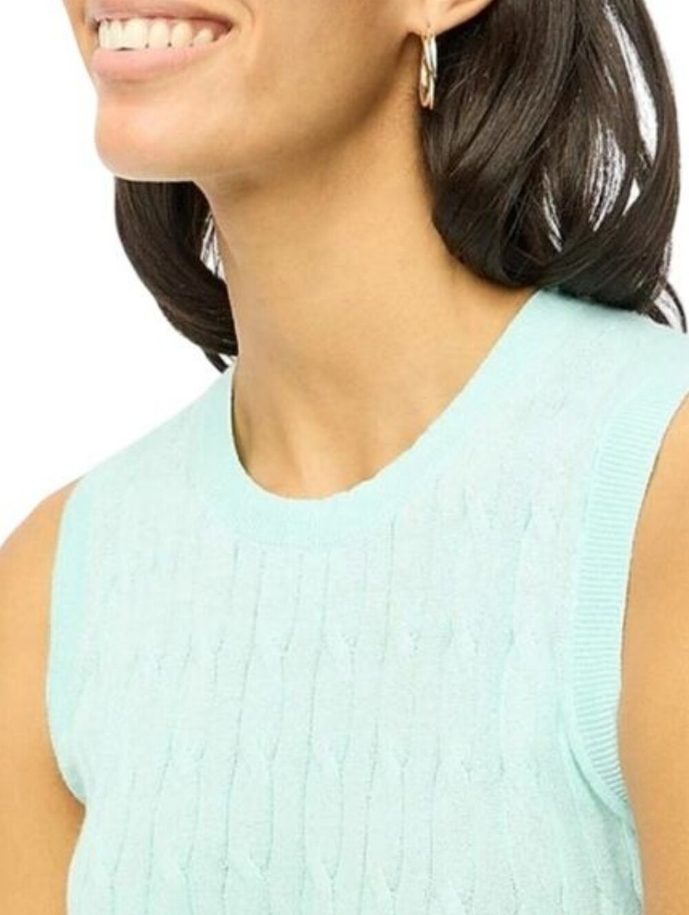 J.Crew Sleeveless Cable-Knit Tank Cotton  Top - Light Aqua, Sz M